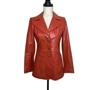 WILSONS LEATHER Vintage 1970s Red Leather Coat. Size 6 vintage, modern size 2